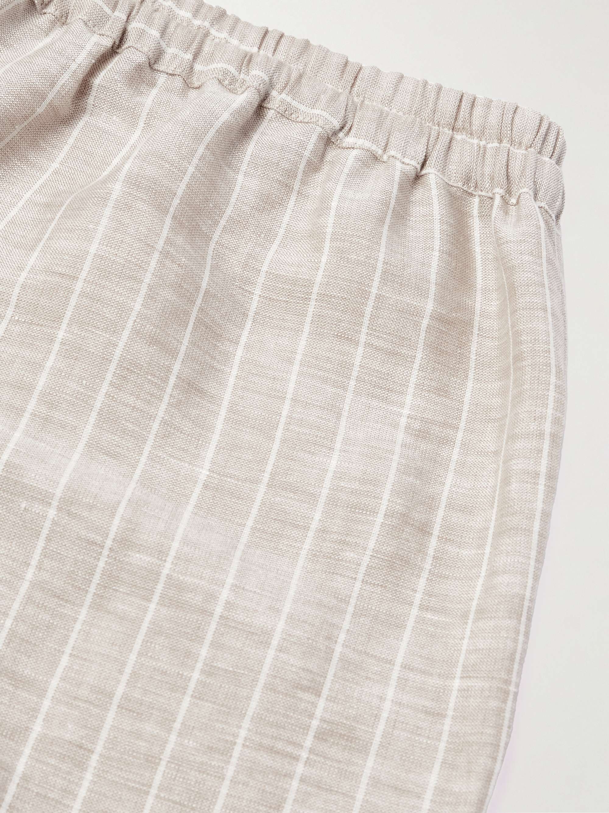 LORETTA CAPONI Straight-Leg Striped Linen and Cotton-Blend Drawstring ...