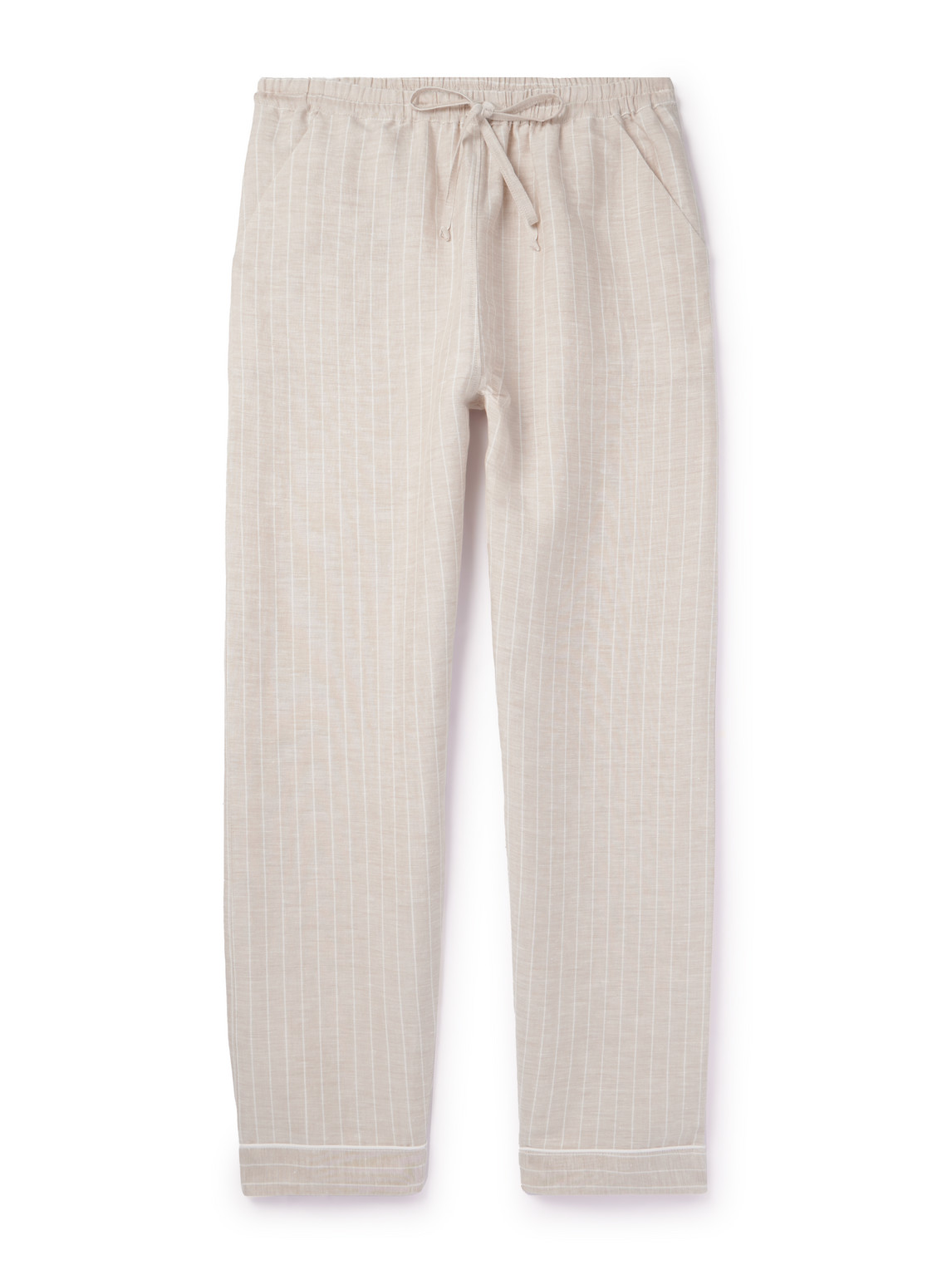 Straight-Leg Striped Linen and Cotton-Blend Drawstring Trousers