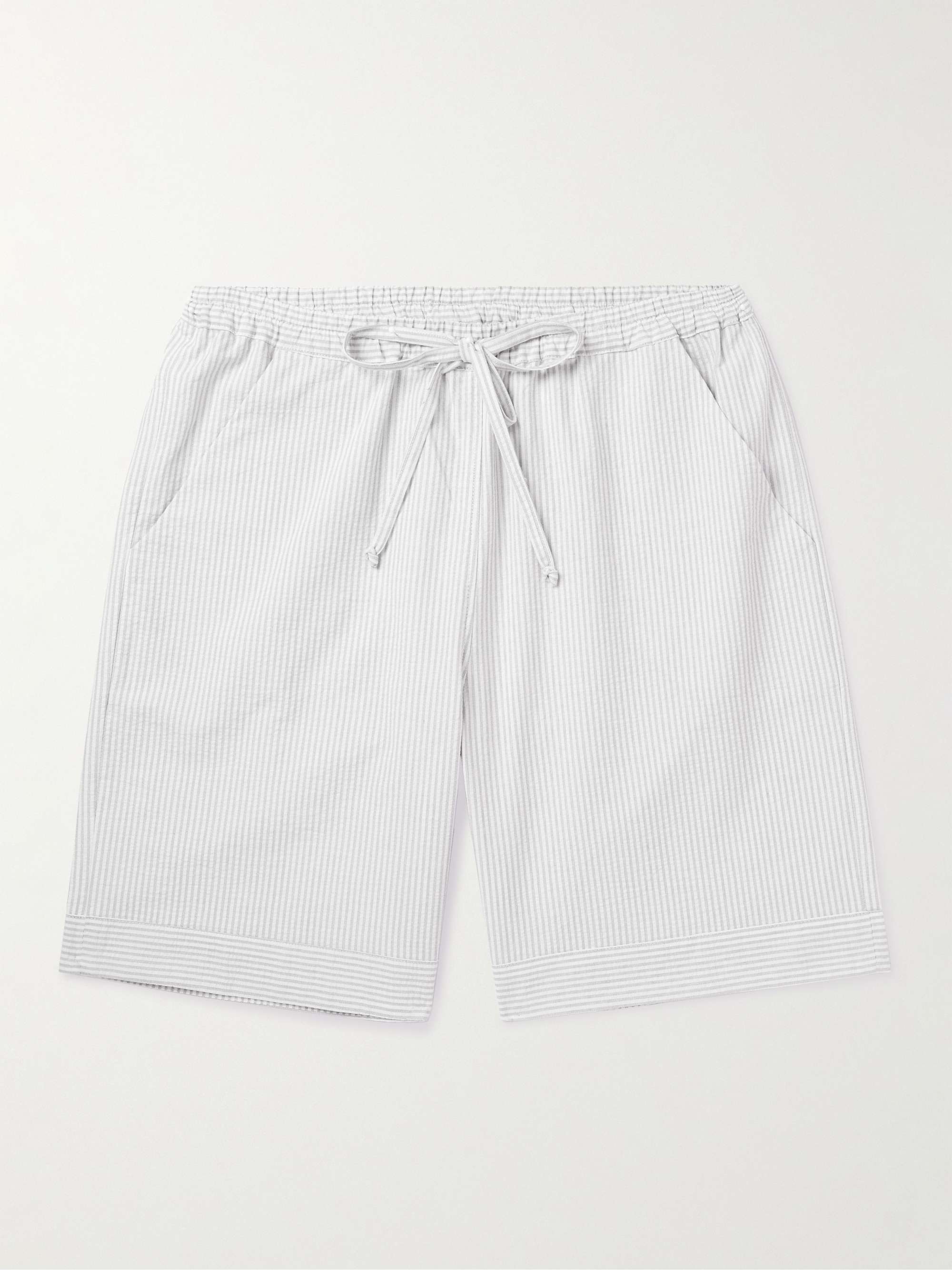 Straight-Leg Organic Cotton-Seersucker Drawstring Shorts