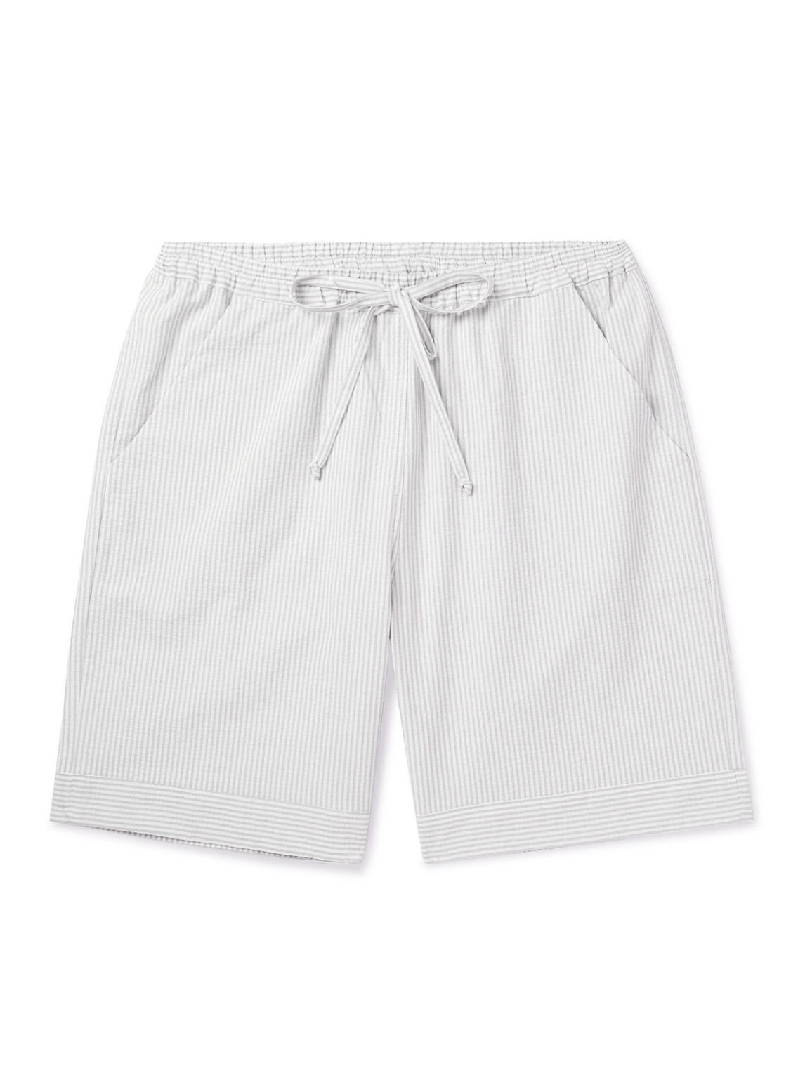 Straight-Leg Striped Cotton-Seersucker Drawstring Shorts