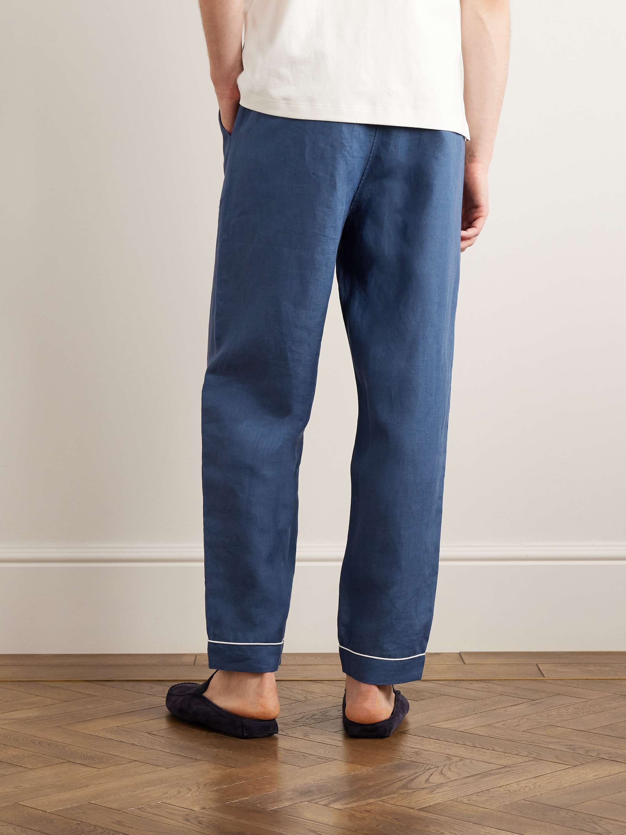 LORETTA CAPONI Straight-Leg Linen Drawstring Pyjama Trousers for Men ...