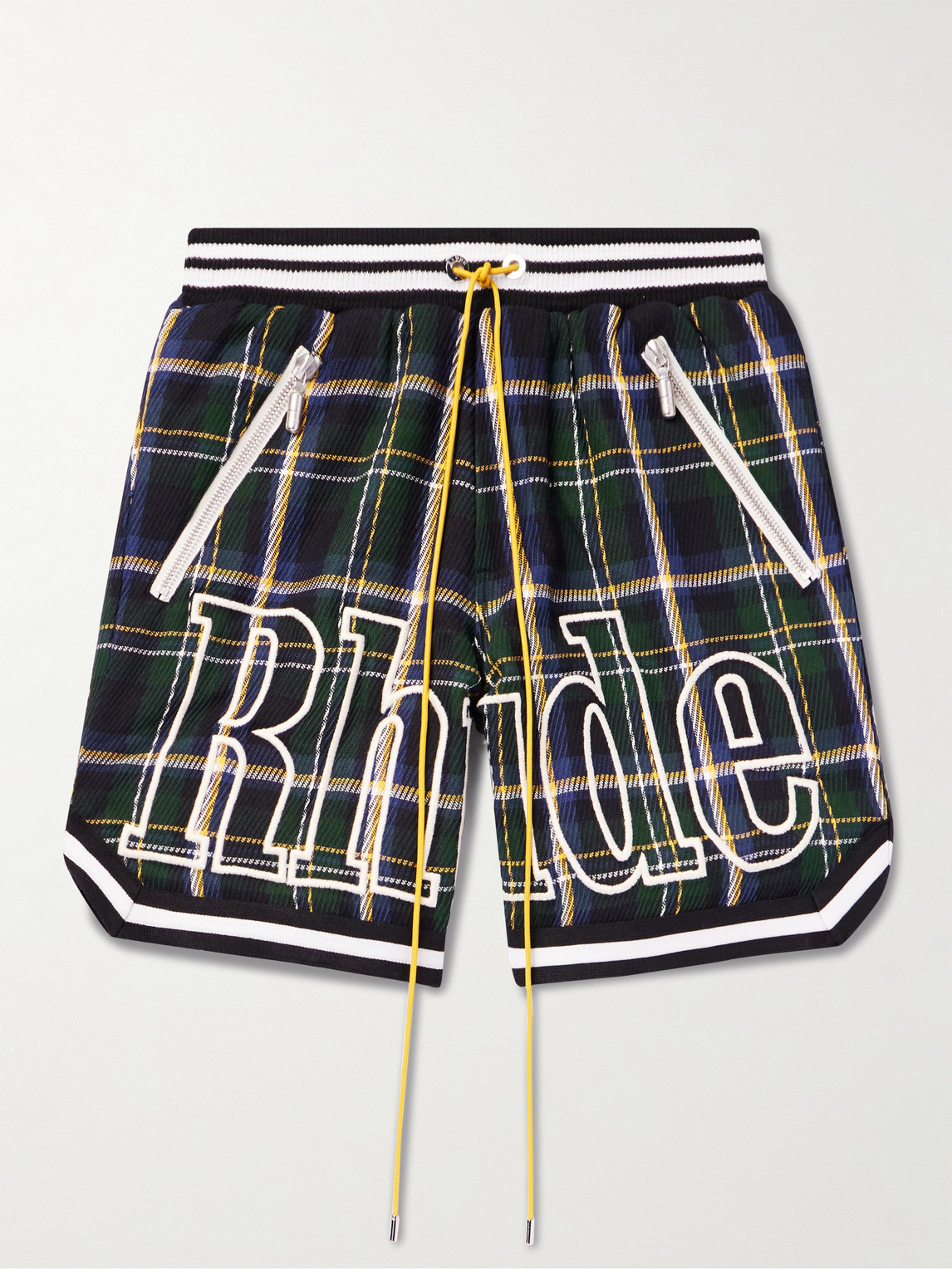 RHUDE LOGO-EMBROIDERED CHECKED COTTON-FLANNEL DRAWSTRING SHORTS