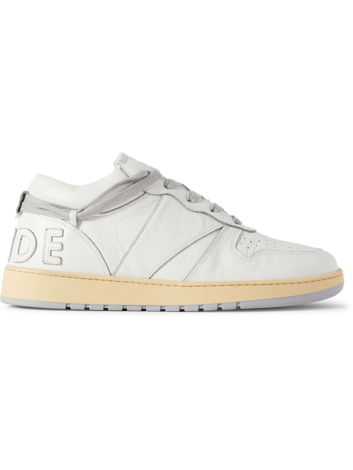 Rhude Rhecess Distressed Leather Trainers In White