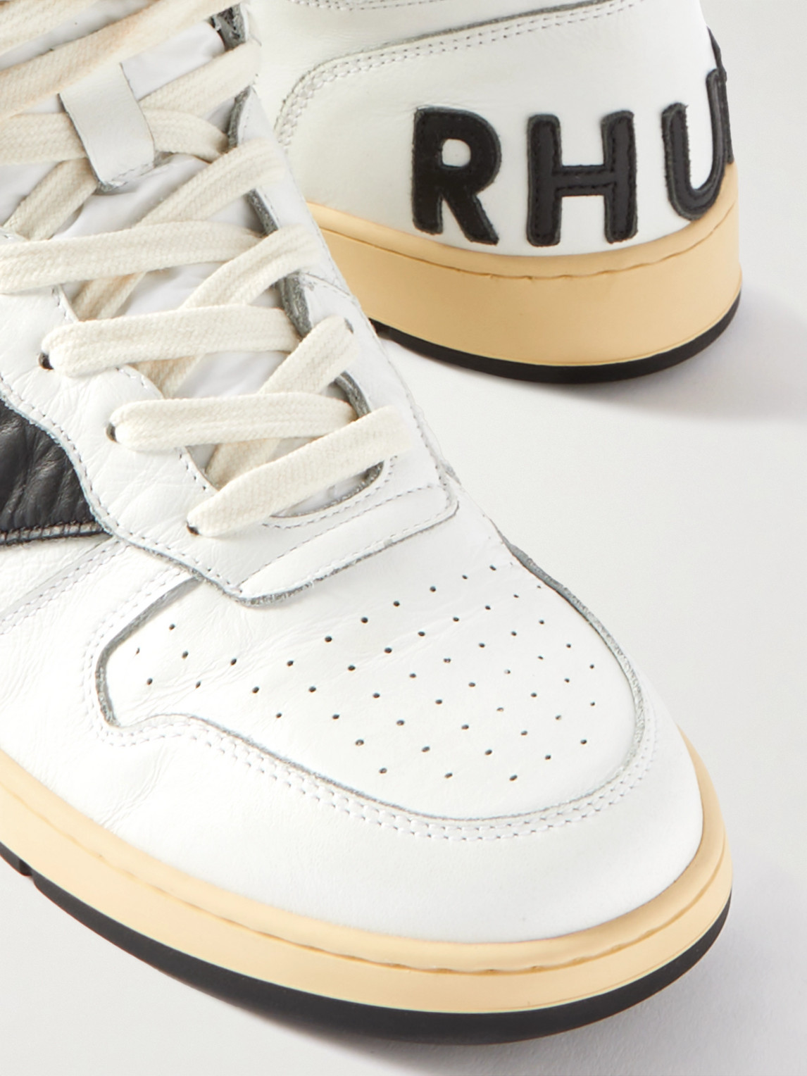 Shop Rhude Rhecess Colour-block Distressed Leather High-top Sneakers In White