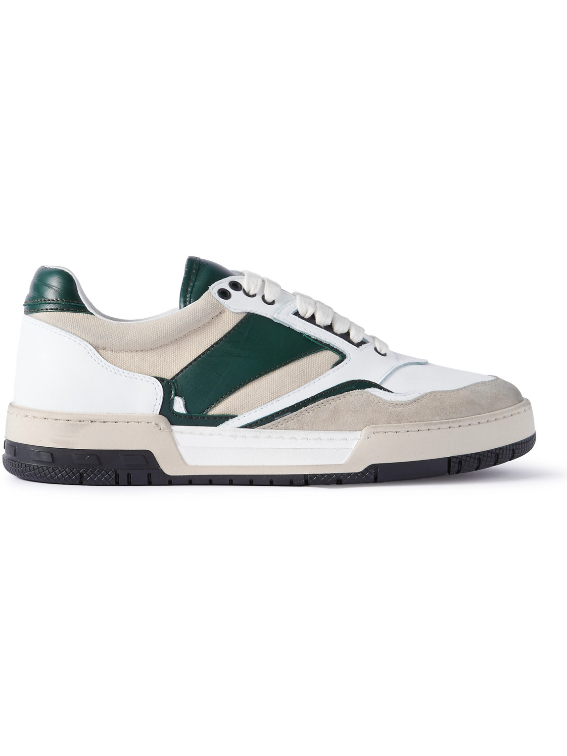 Rhude Racing Distressed Suede And Leather Sneakers In White