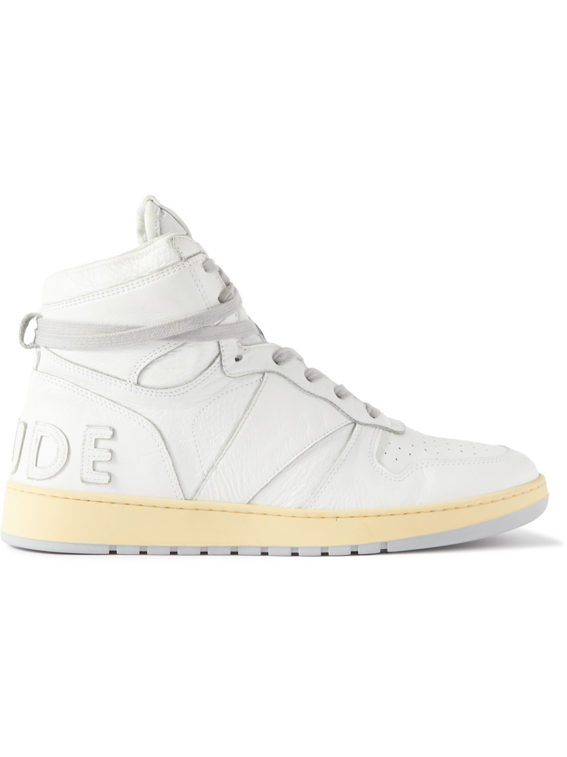 RHUDE RHECESS DISTRESSED LEATHER HIGH-TOP SNEAKERS