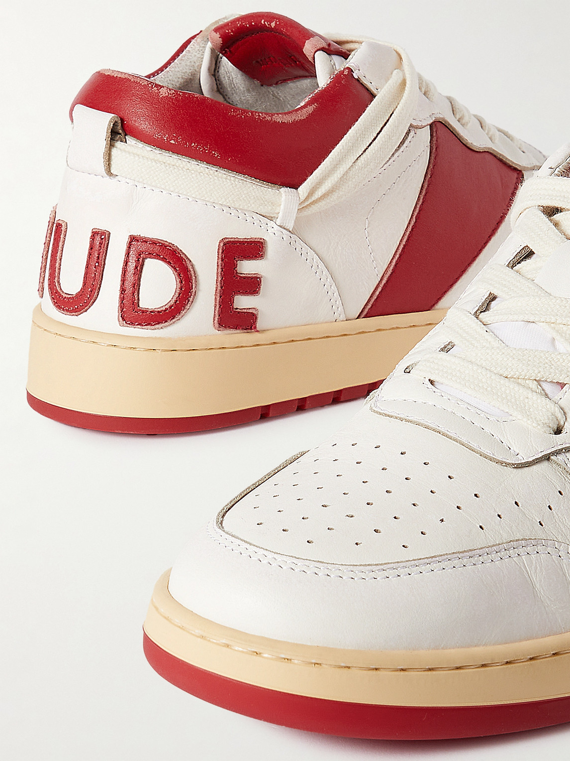 Shop Rhude Rhecess Colour-block Distressed Leather Sneakers In White