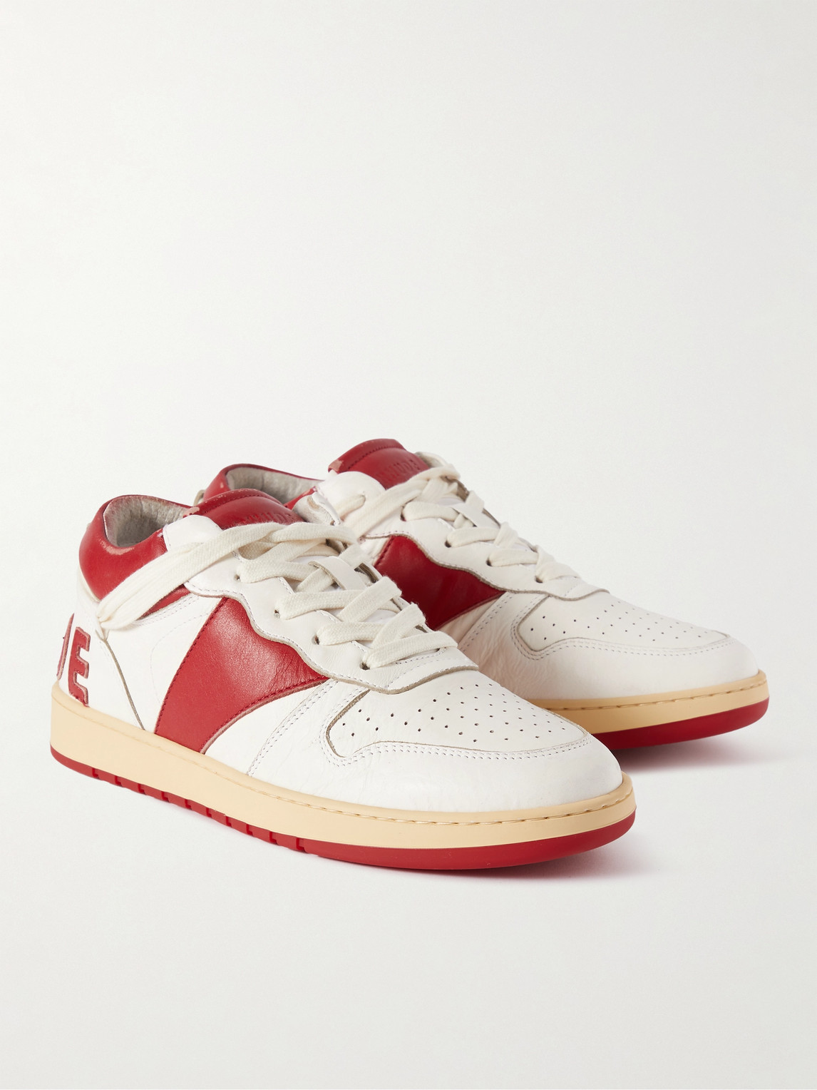 Shop Rhude Rhecess Colour-block Distressed Leather Sneakers In White