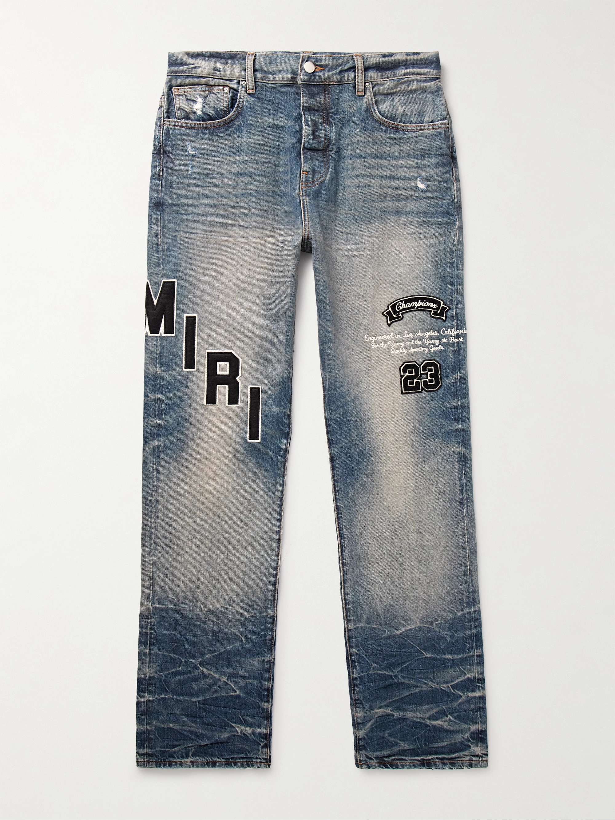 AMIRI Straight-Leg Logo-Appliquéd Embroidered Distressed Jeans for Men