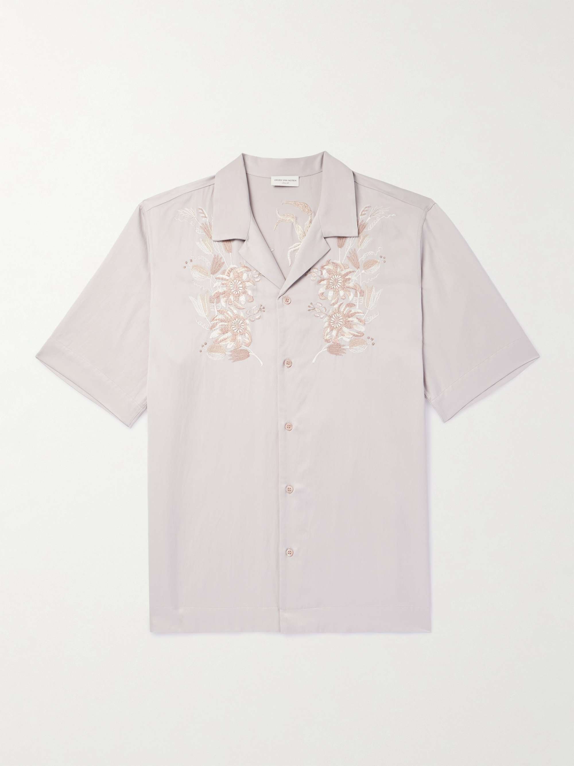 DRIES VAN NOTEN Camp-Collar Embroidered Satin Shirt for Men | MR PORTER