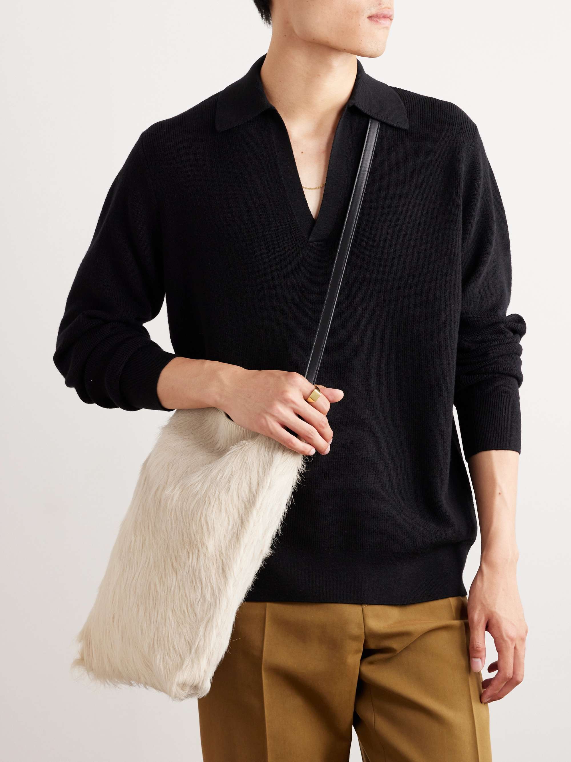 Leather-Trimmed Calf Hair Messenger Bag