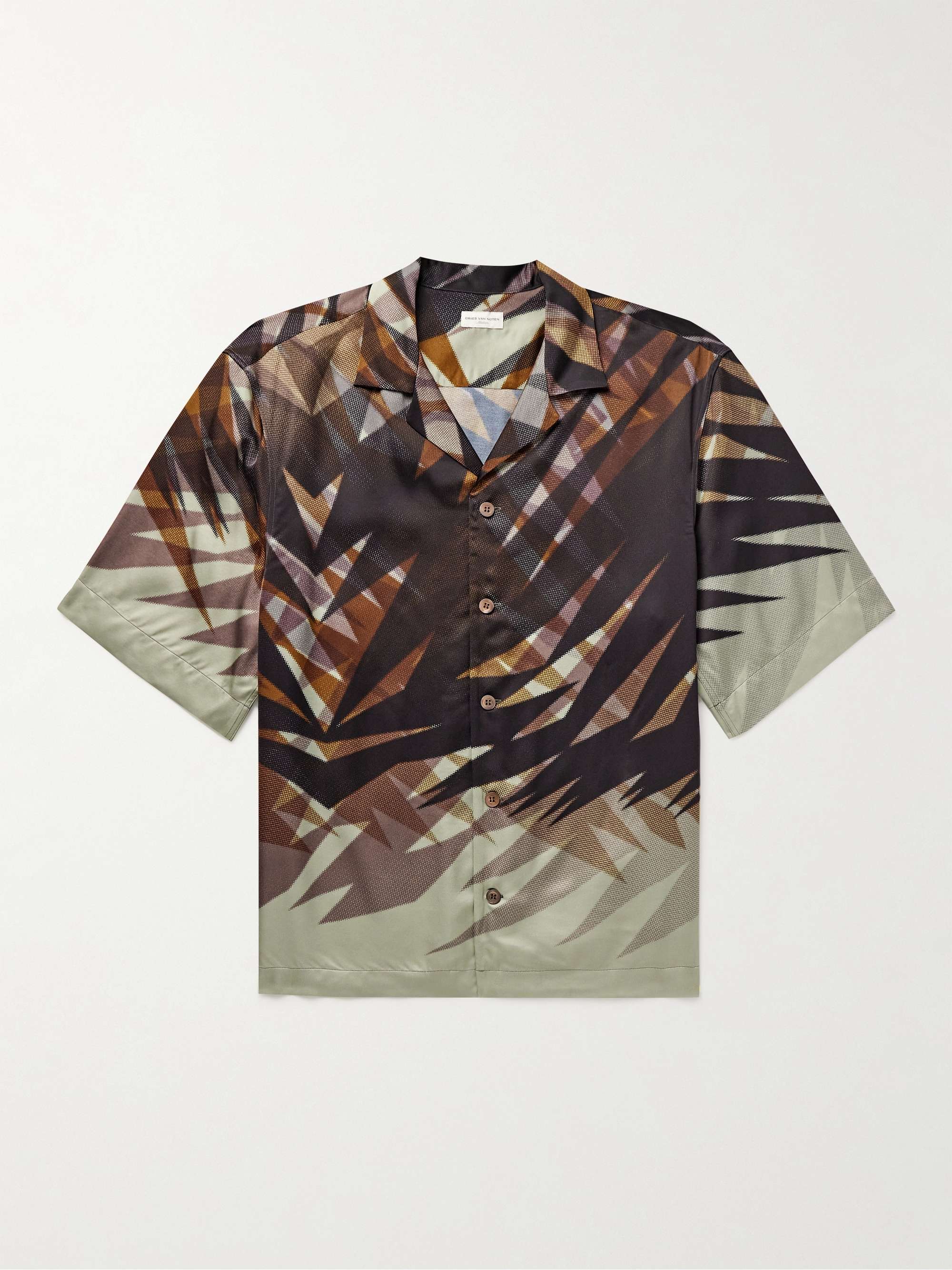 DRIES VAN NOTEN Camp-Collar Printed Satin Shirt for Men | MR PORTER