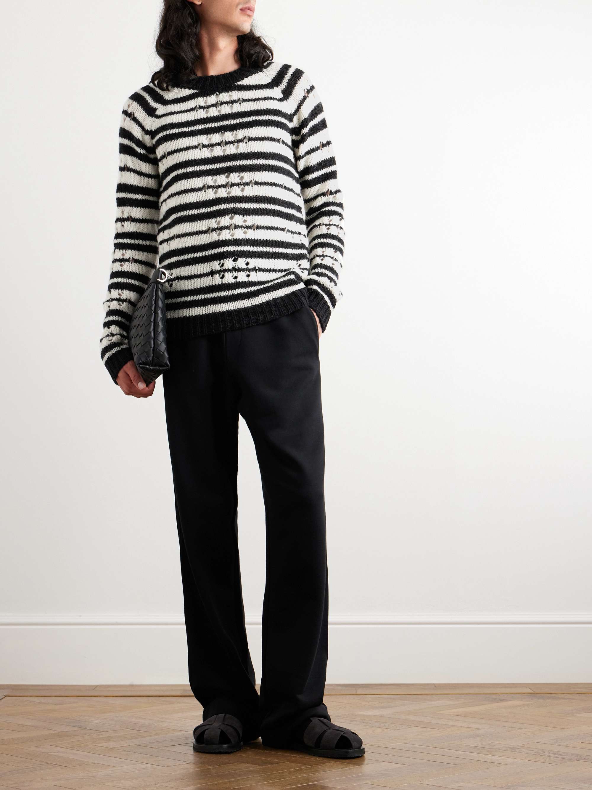Striped Open Knit Wool Sweater