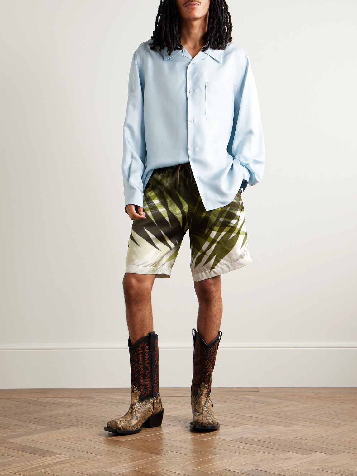 Straight-Leg Printed Shell Drawstring Shorts — 2