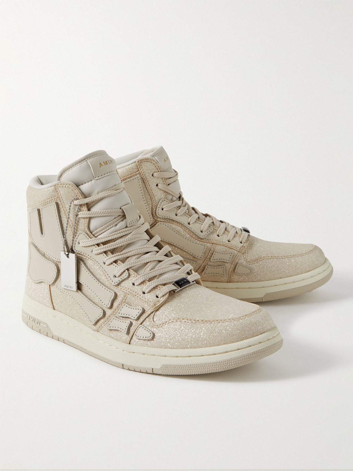 Shop Amiri Skel Top Glittered Leather High-top Sneakers In Neutrals