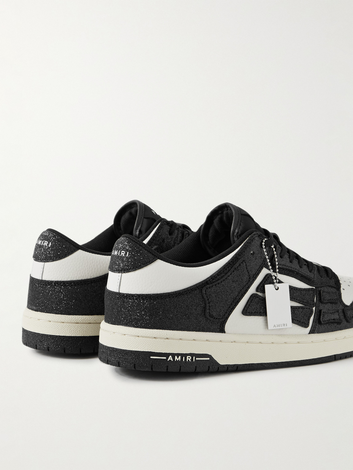 Shop Amiri Skel-top Glittered Leather Sneakers In Black