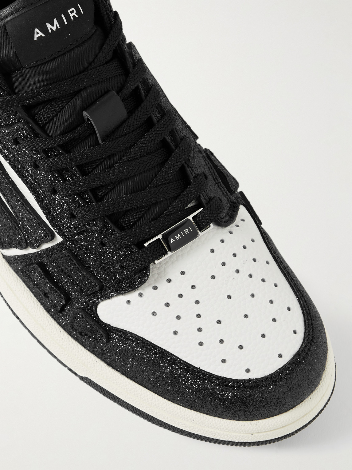 Shop Amiri Skel-top Glittered Leather Sneakers In Black