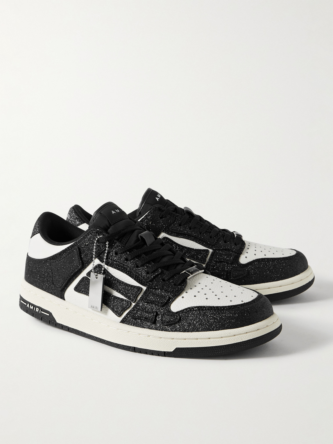 Shop Amiri Skel-top Glittered Leather Sneakers In Black