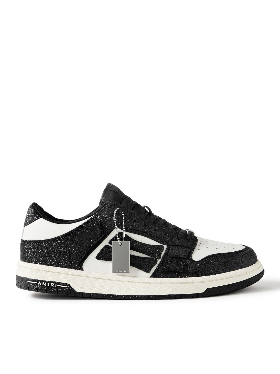 Shop Amiri Skel-top Glittered Leather Sneakers In Black