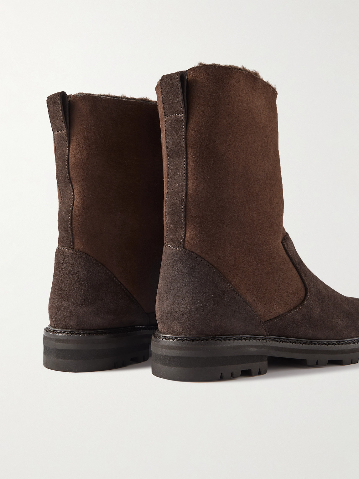 Shop Manolo Blahnik Tomoso Shearling-lined Suede Boots In Brown