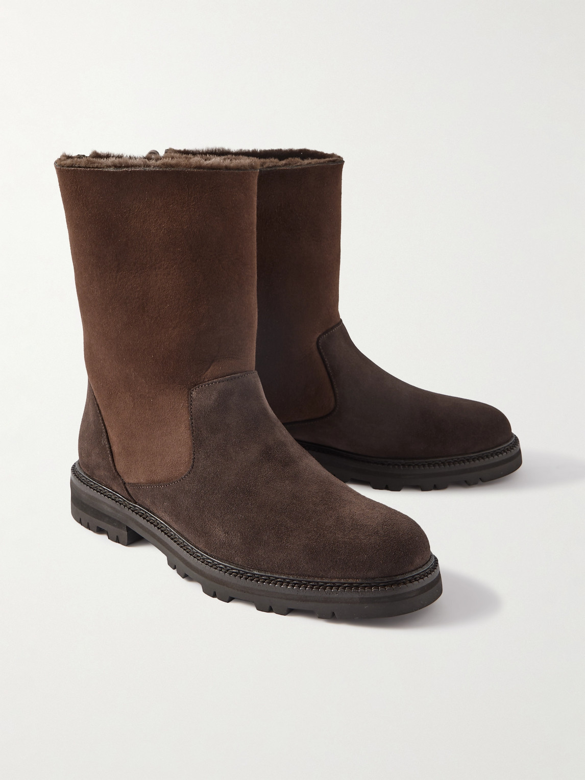 Shop Manolo Blahnik Tomoso Shearling-lined Suede Boots In Brown