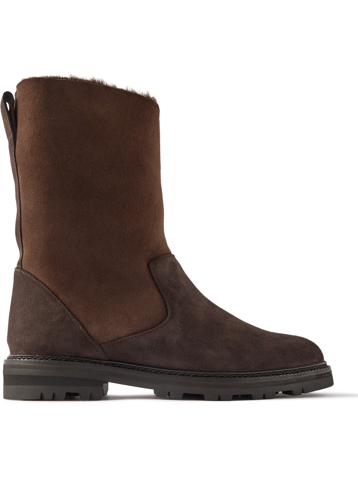 Manolo Blahnik Tomoso Shearling-lined Suede Boots In Brown