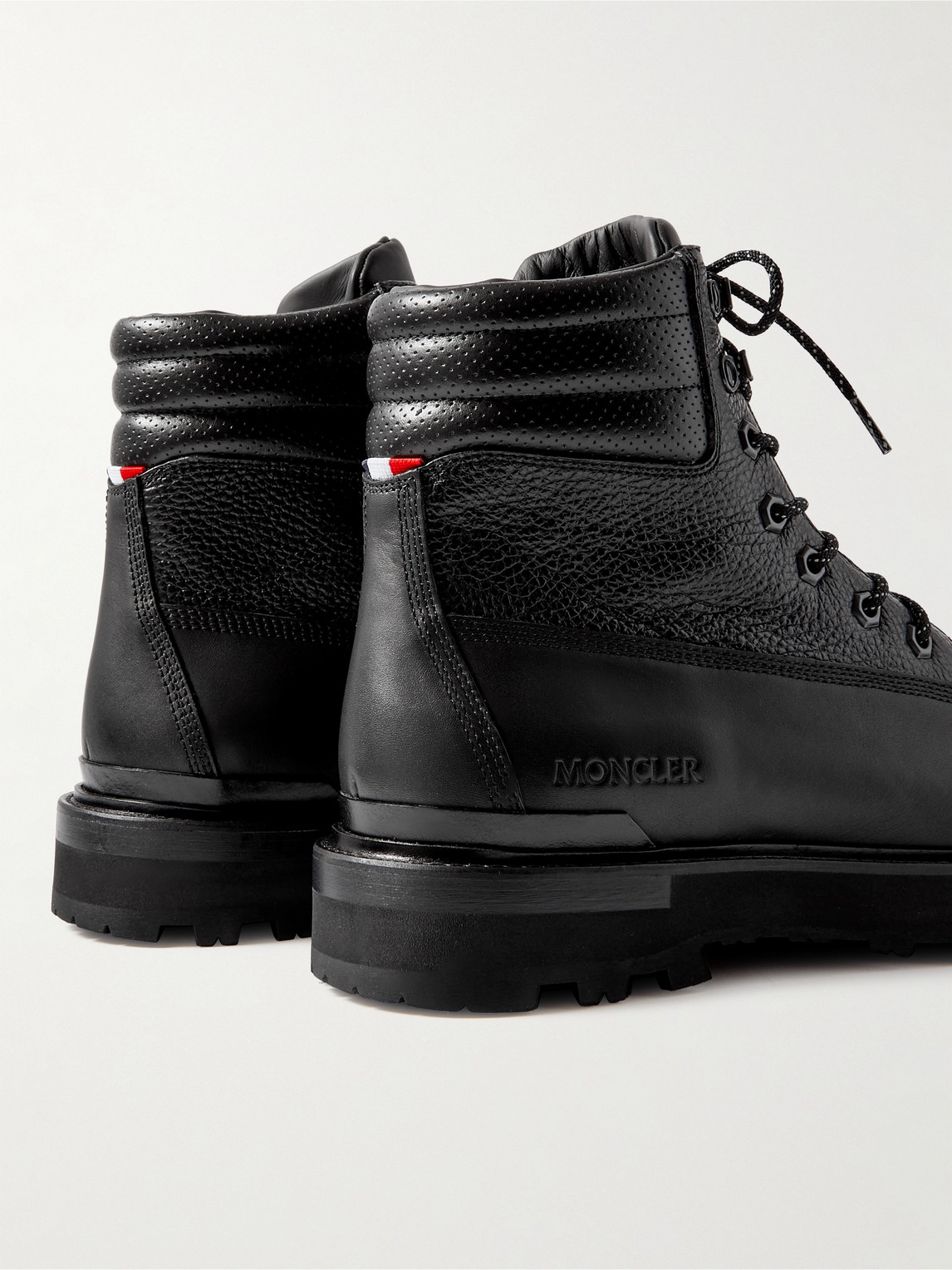 Shop Moncler Peka Trek Leather Hiking Boots In Black