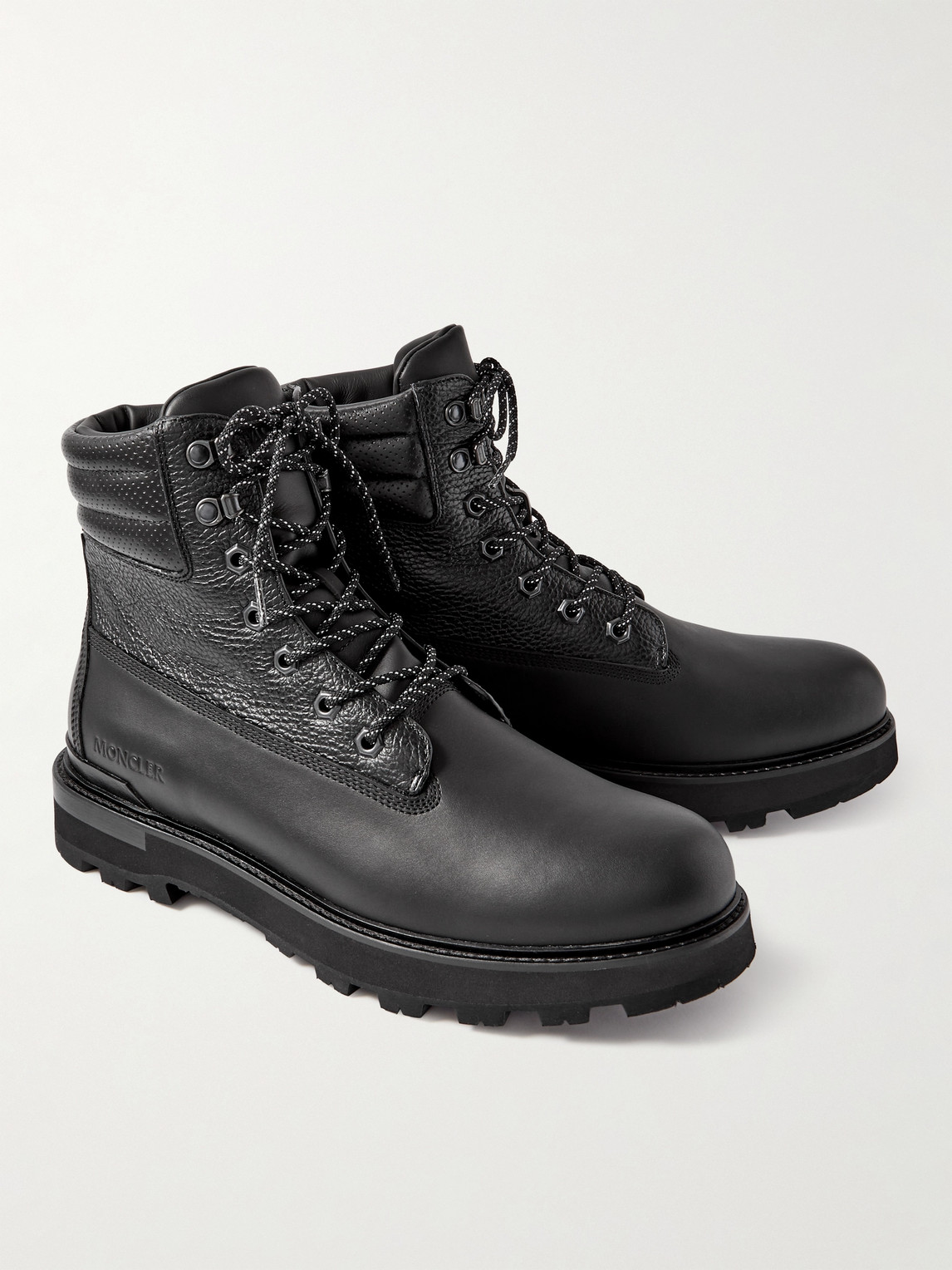 Shop Moncler Peka Trek Leather Hiking Boots In Black