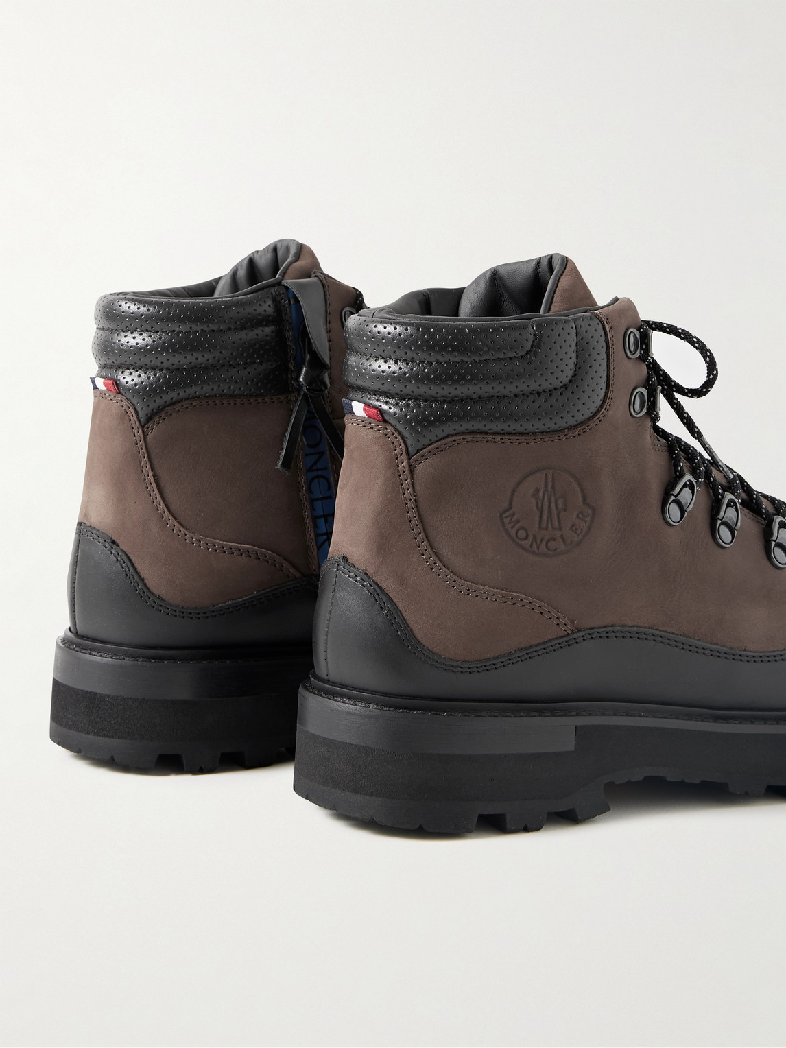 Shop Moncler Peka Trek Leather-trimmed Nubuck Hiking Boots In Brown