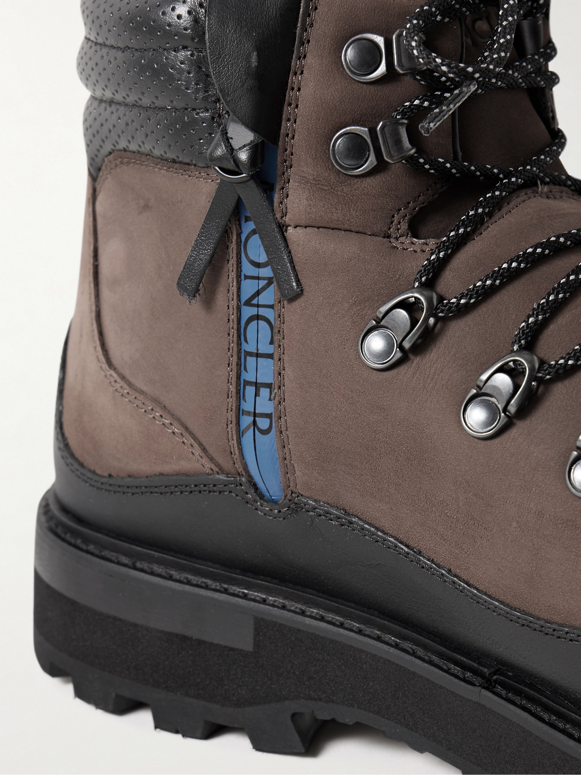 Shop Moncler Peka Trek Leather-trimmed Nubuck Hiking Boots In Brown