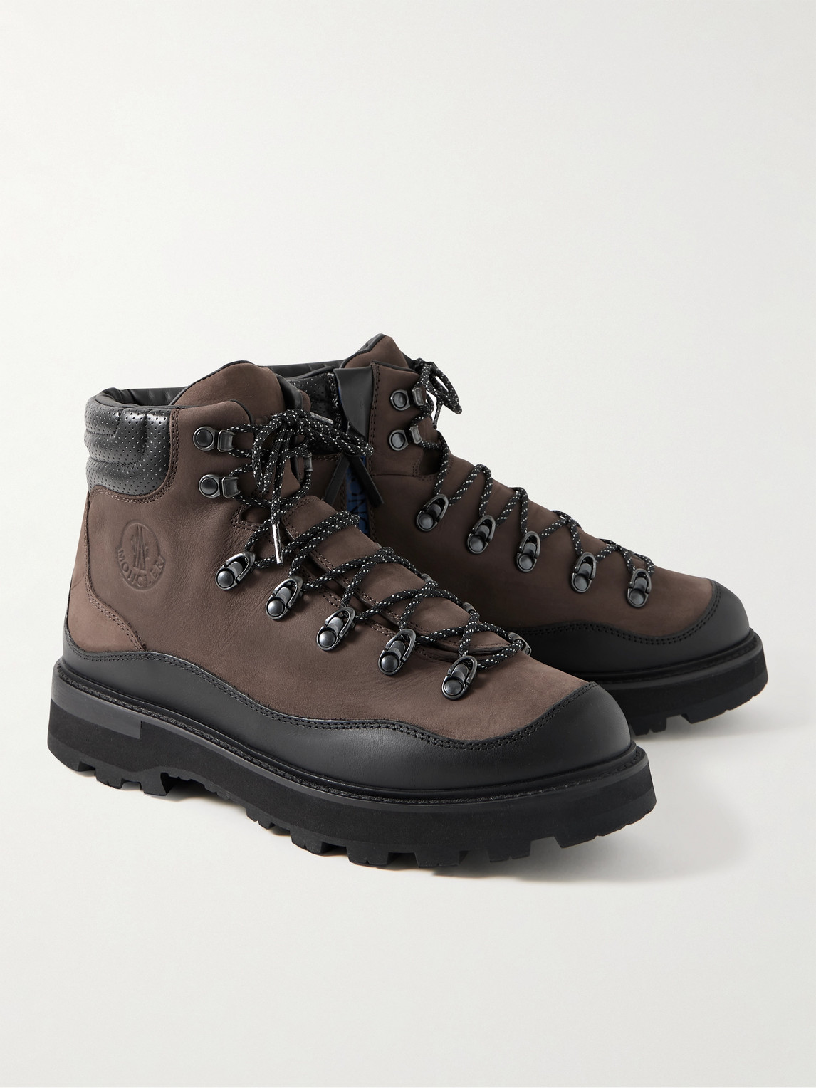 Shop Moncler Peka Trek Leather-trimmed Nubuck Hiking Boots In Brown