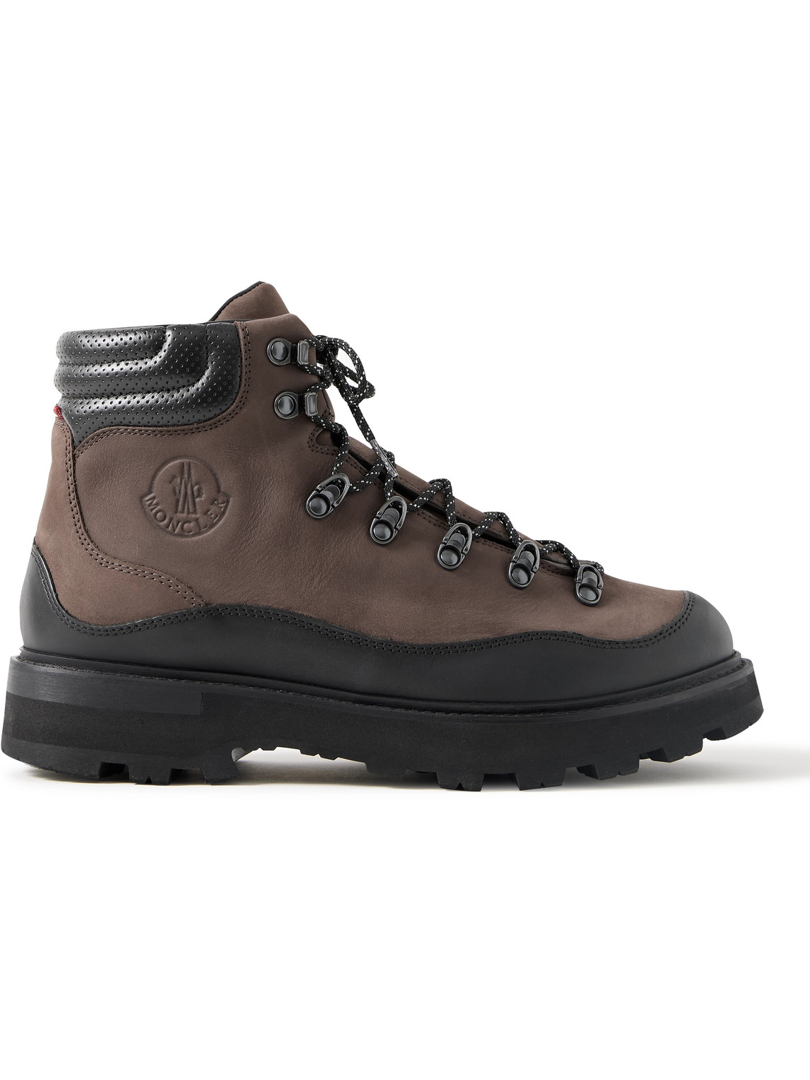 Shop Moncler Peka Trek Leather-trimmed Nubuck Hiking Boots In Brown