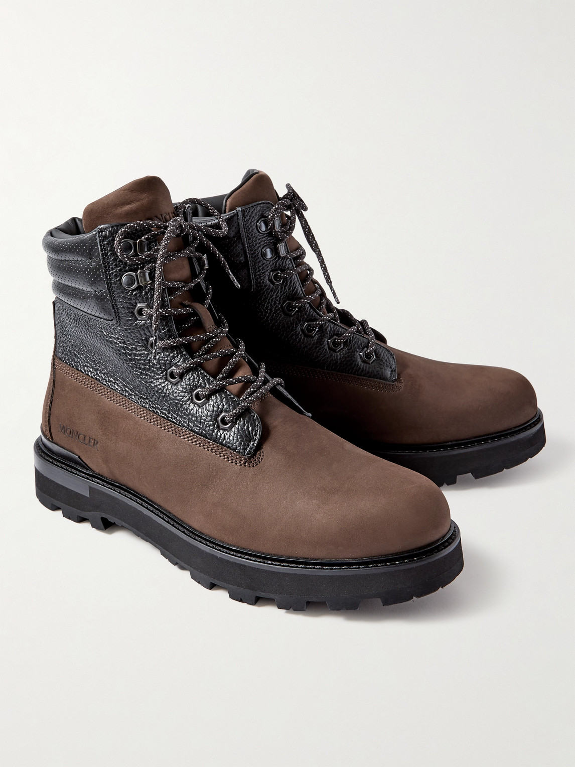 Shop Moncler Peka Trek Nubuck And Leather Hiking Boots In Brown