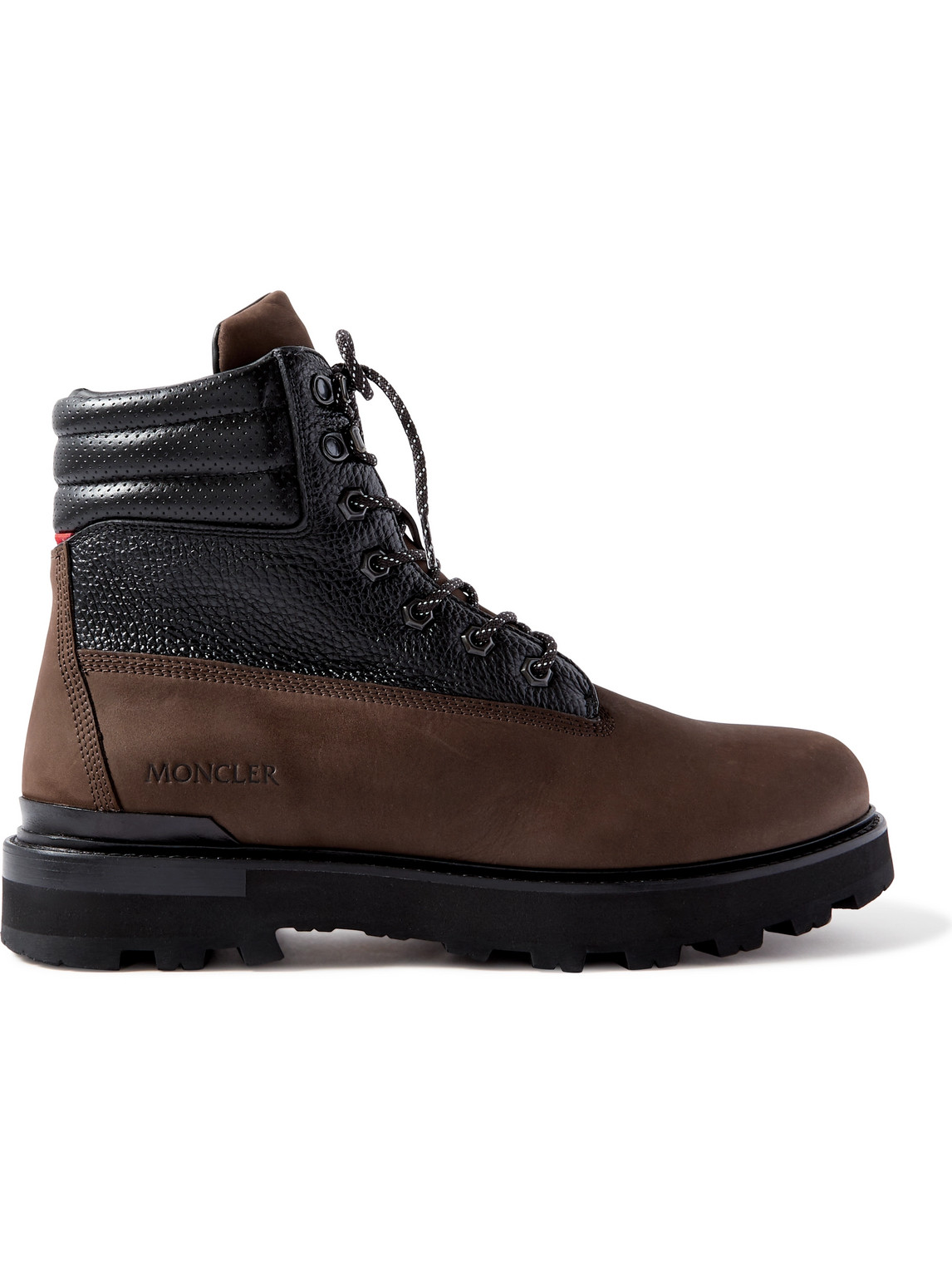 Moncler Peka Nubuck And Leather Hiking Boots In Brown Black