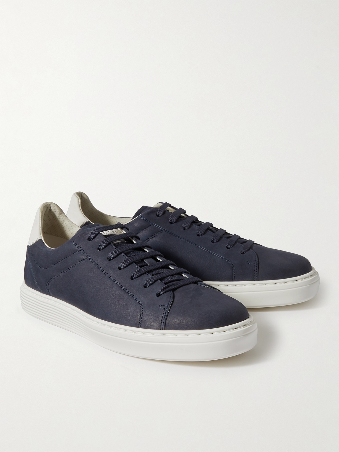 Brunello Cucinelli Nubuck-leather Low-top Sneakers In Blue
