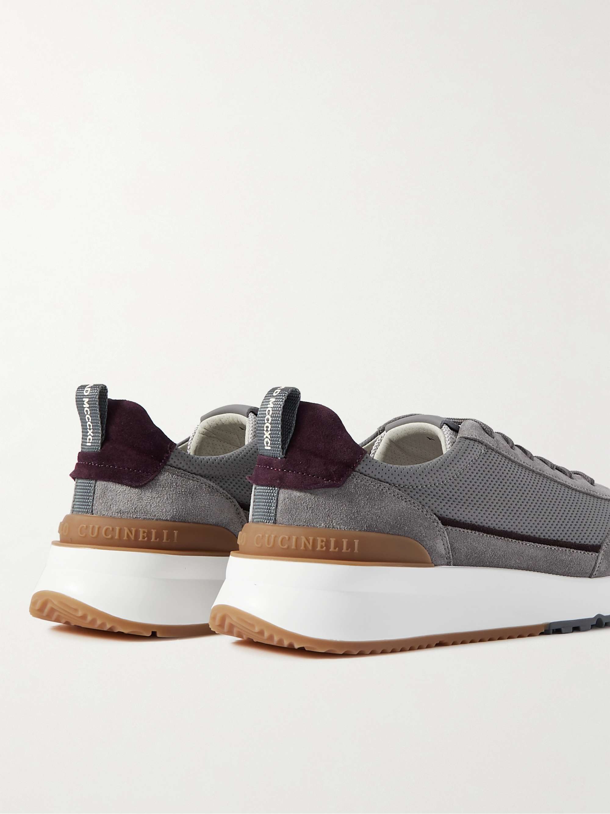 BRUNELLO CUCINELLI Perforated Leather and Suede Sneakers
