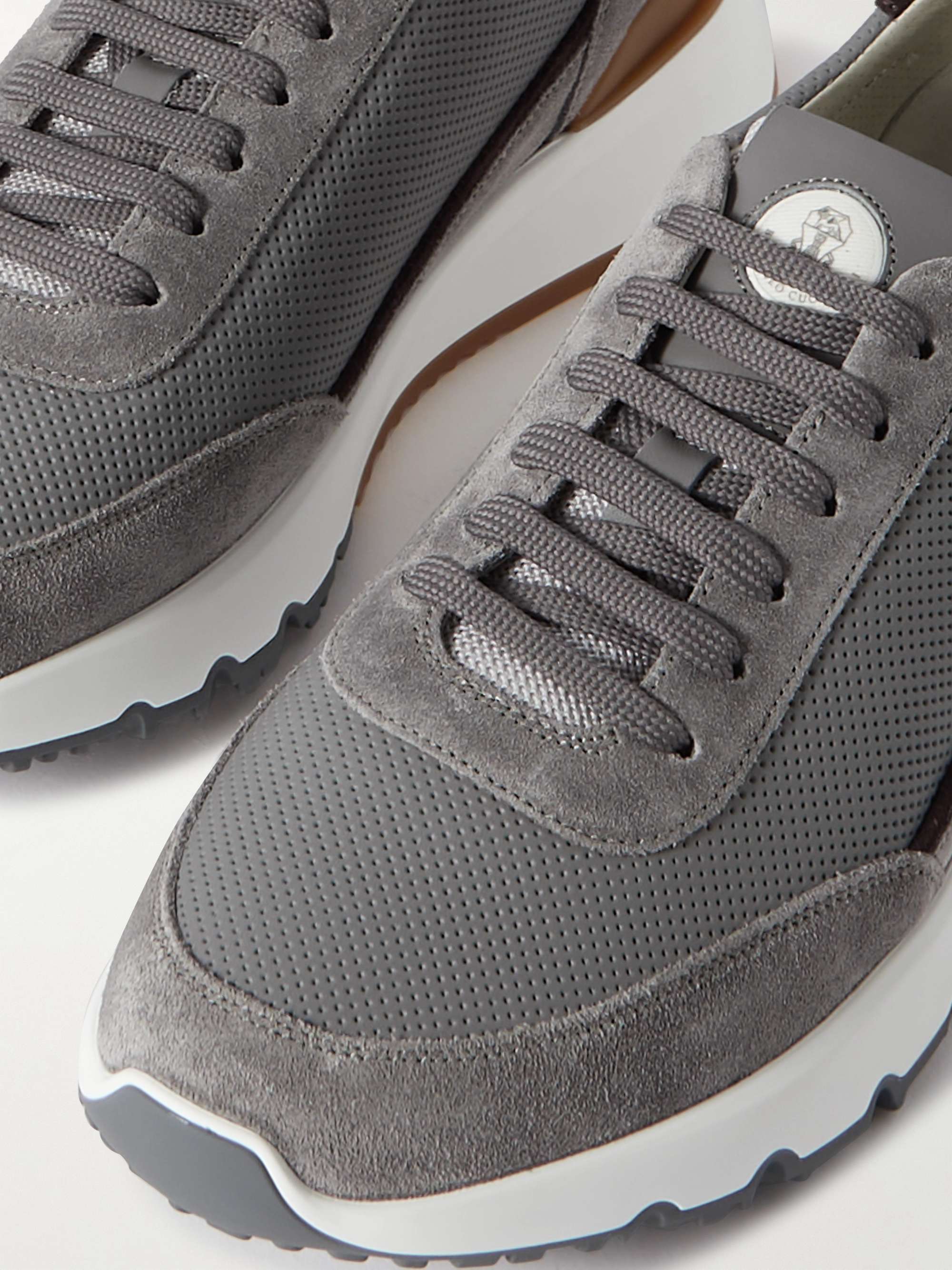 BRUNELLO CUCINELLI Perforated Leather and Suede Sneakers