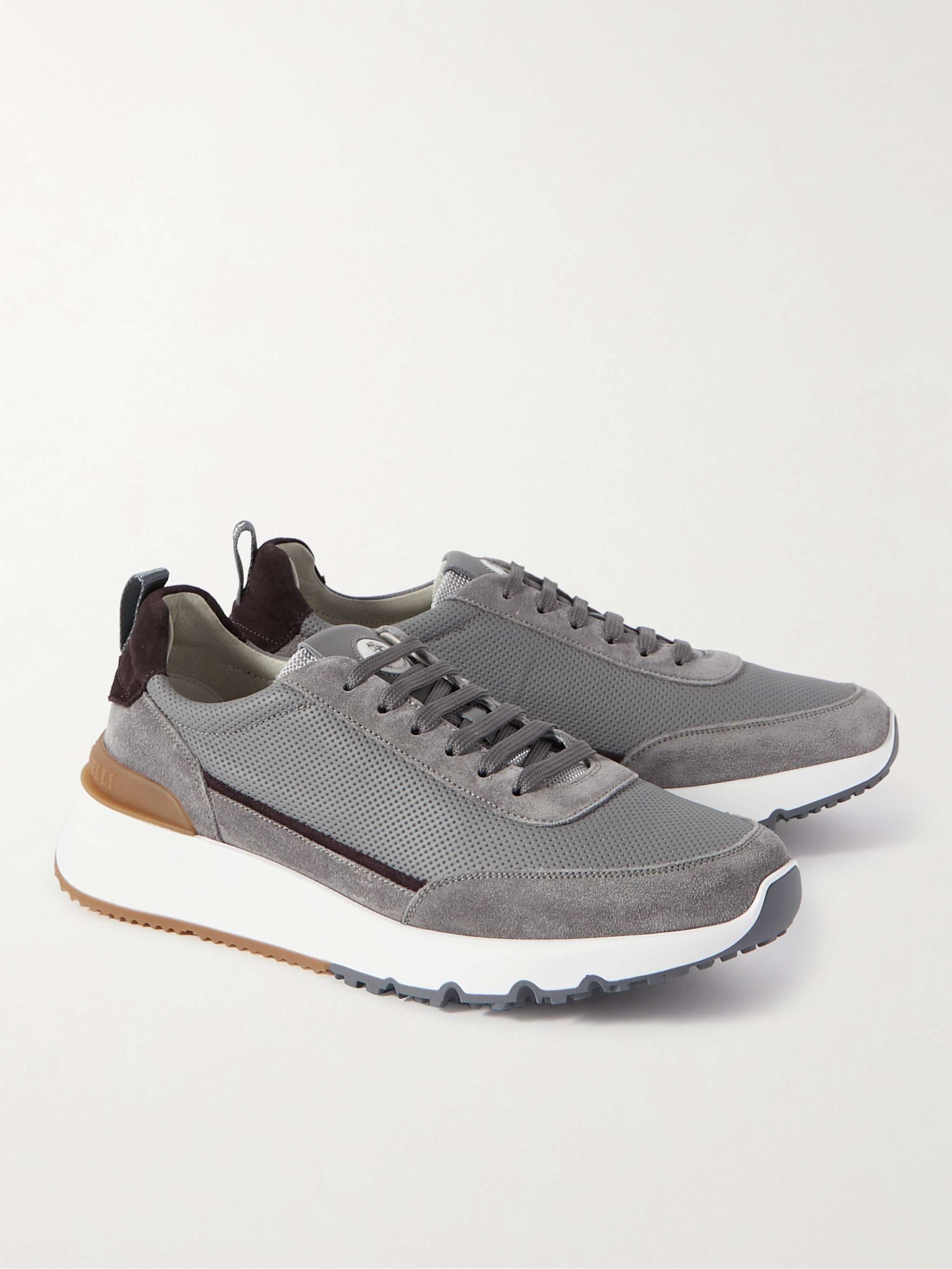 BRUNELLO CUCINELLI Perforated Leather and Suede Sneakers