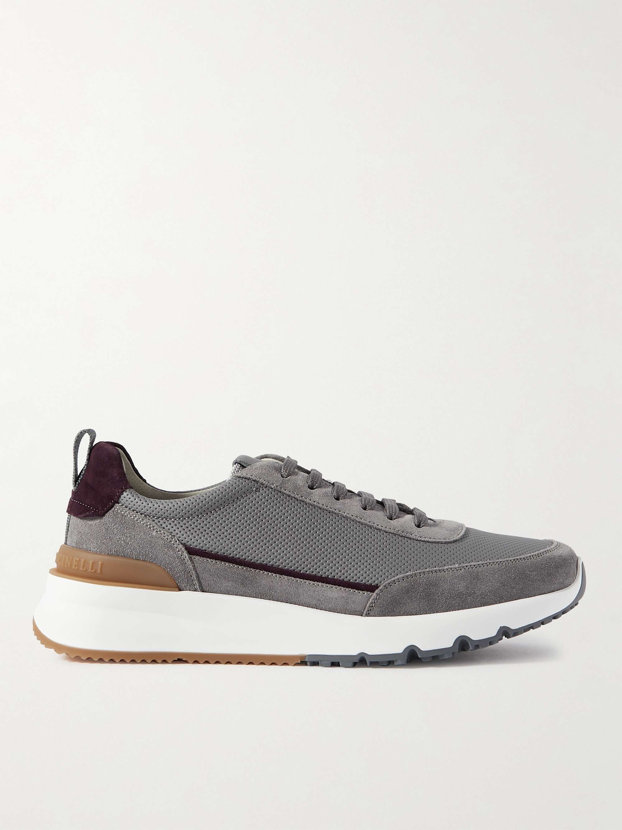 BRUNELLO CUCINELLI Perforated Leather and Suede Sneakers