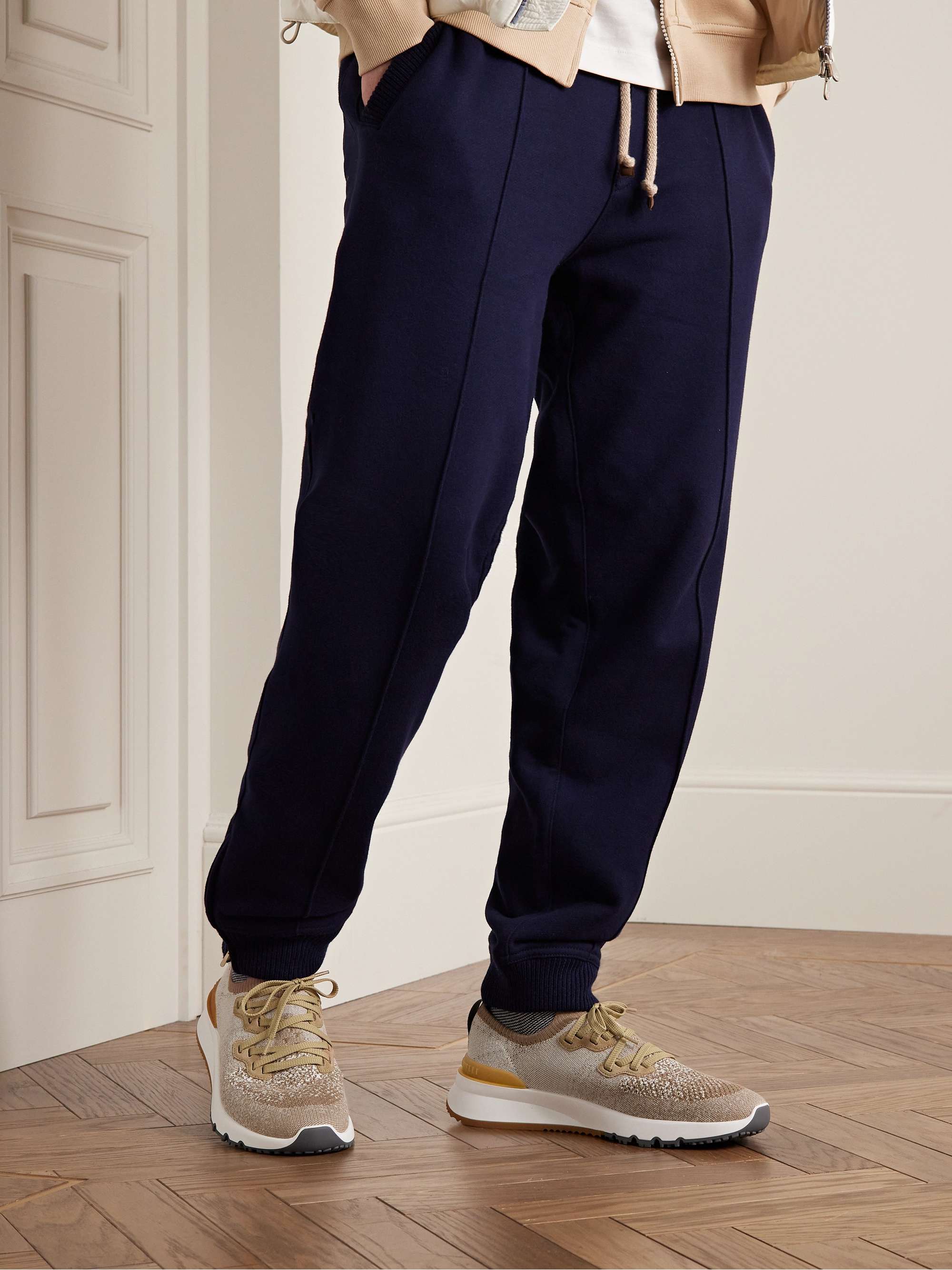 Suede Trimmed Stretch Knit Sneakers