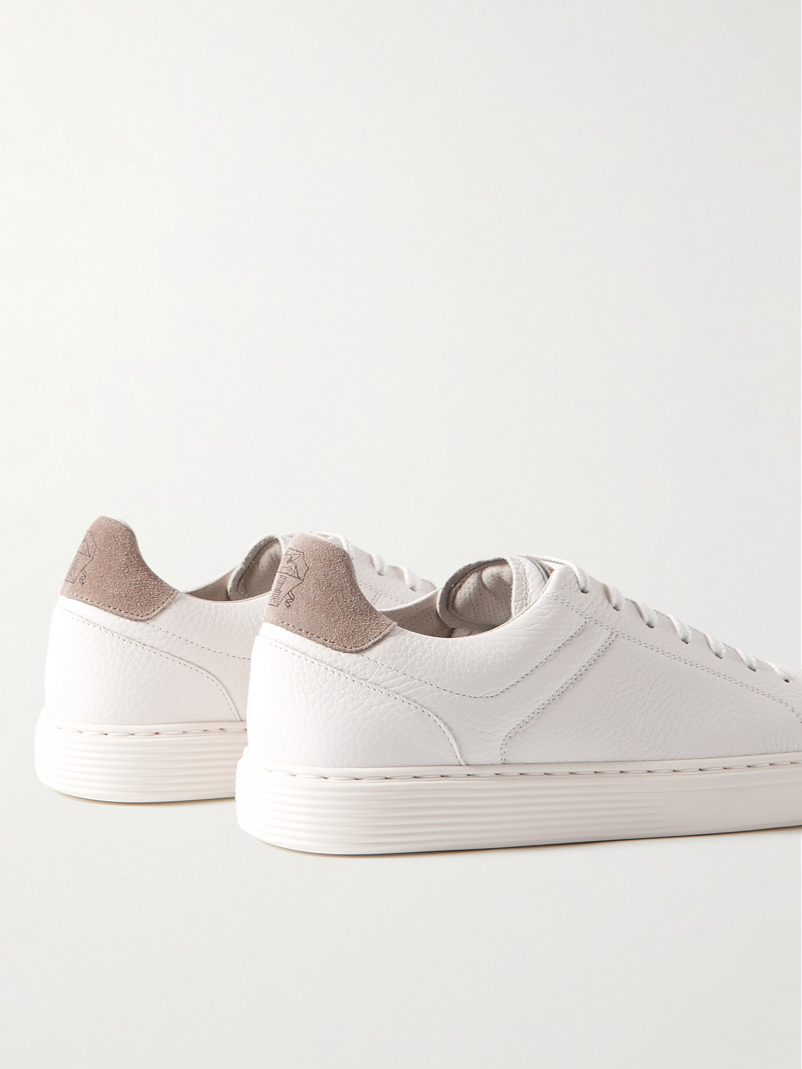 Shop Brunello Cucinelli Suede-trimmed Full-grain Leather Sneakers In White