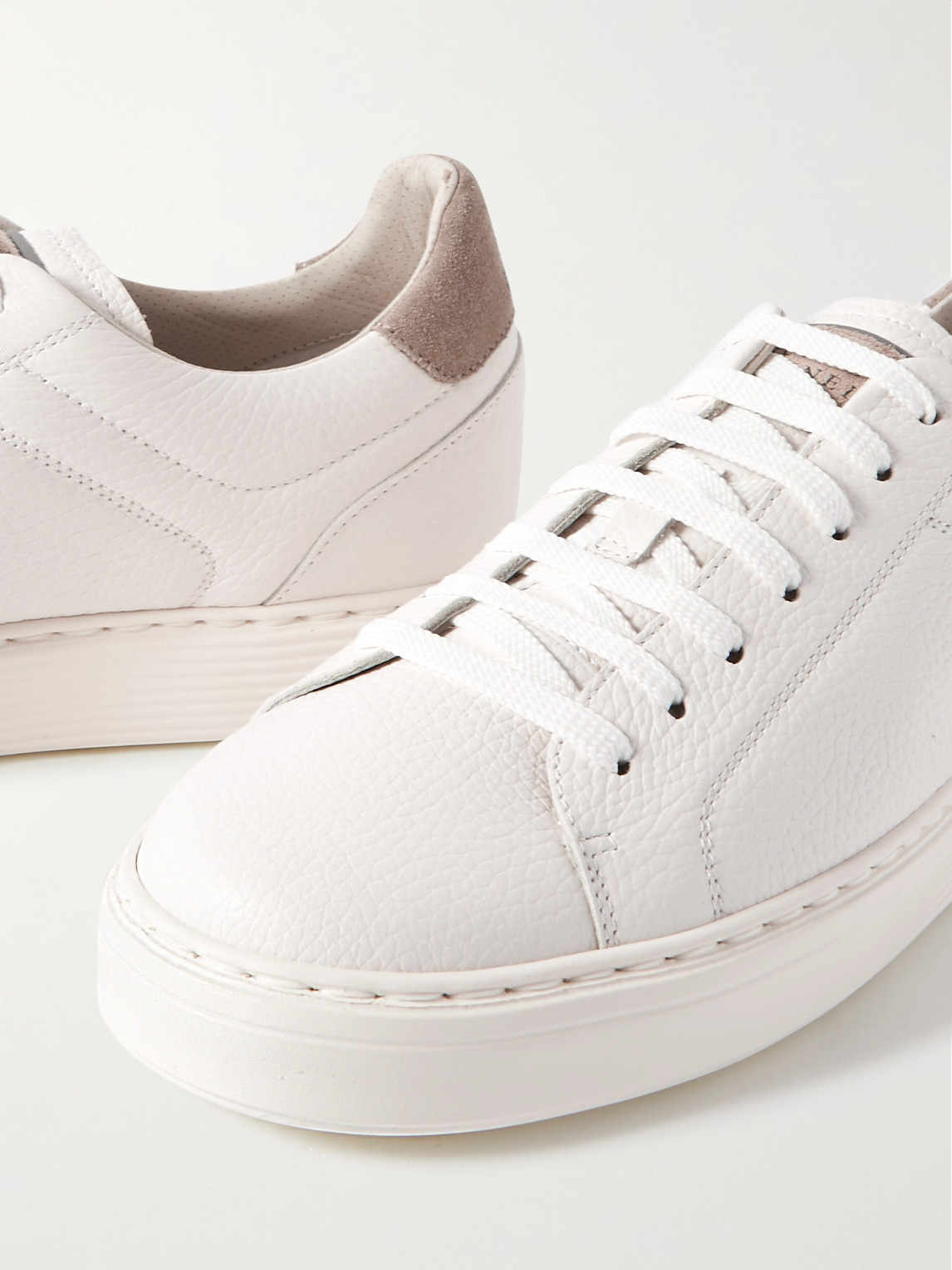 Shop Brunello Cucinelli Suede-trimmed Full-grain Leather Sneakers In White