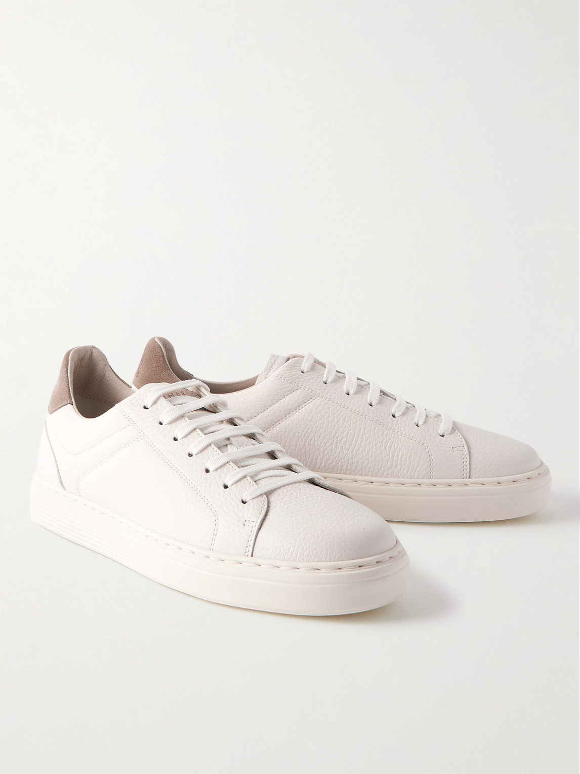 Shop Brunello Cucinelli Suede-trimmed Full-grain Leather Sneakers In White