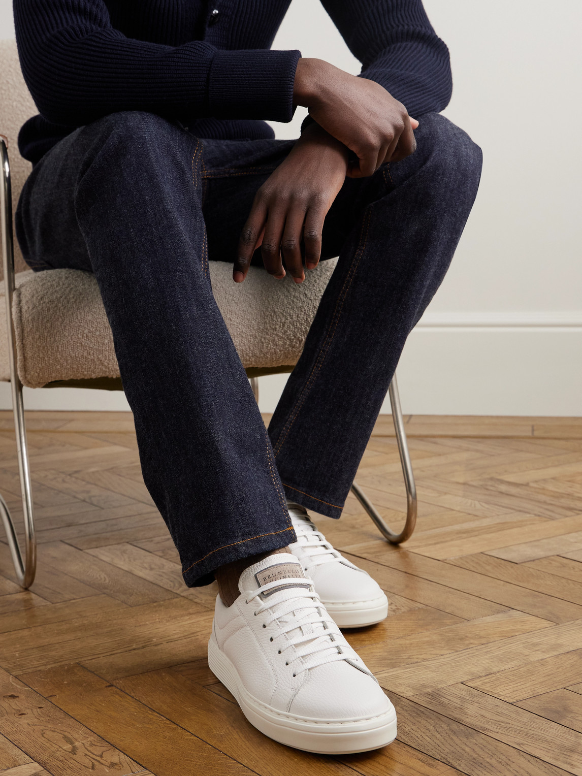 Shop Brunello Cucinelli Suede-trimmed Full-grain Leather Sneakers In White