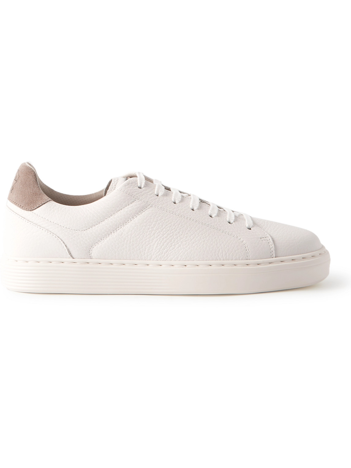 Shop Brunello Cucinelli Suede-trimmed Full-grain Leather Sneakers In White