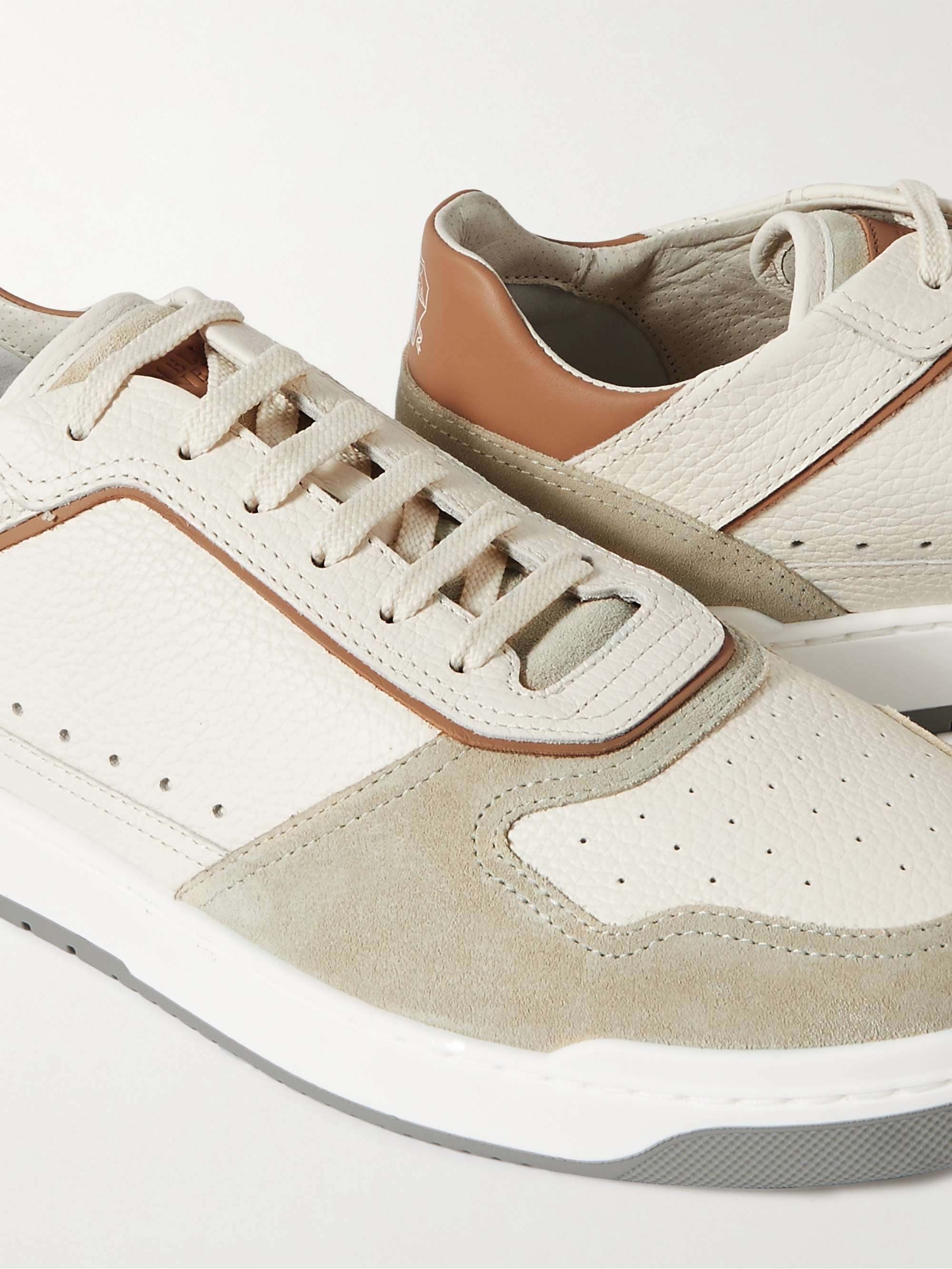 BRUNELLO CUCINELLI Suede-Trimmed Full-Grain Leather Sneakers