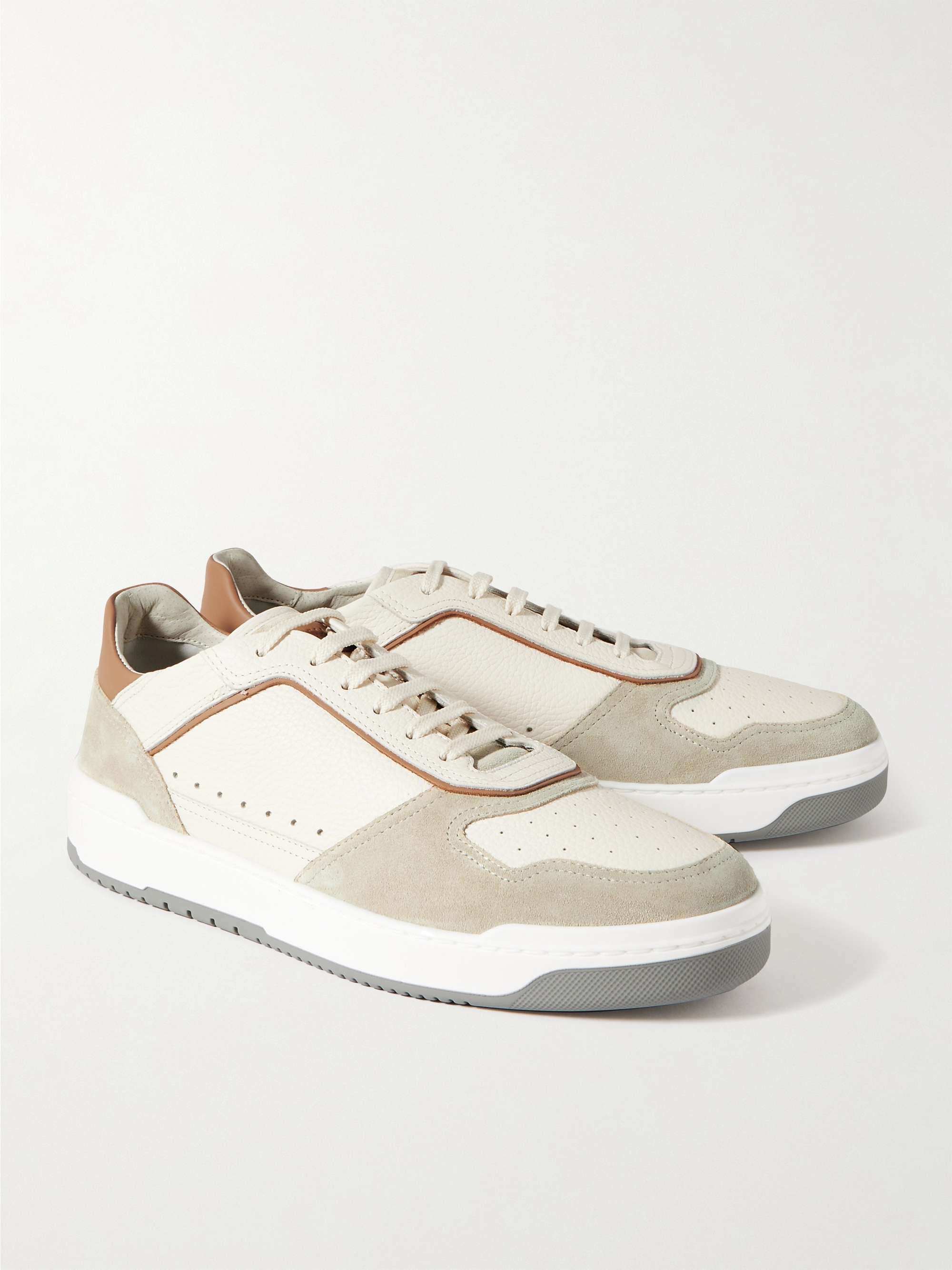 BRUNELLO CUCINELLI Suede-Trimmed Full-Grain Leather Sneakers