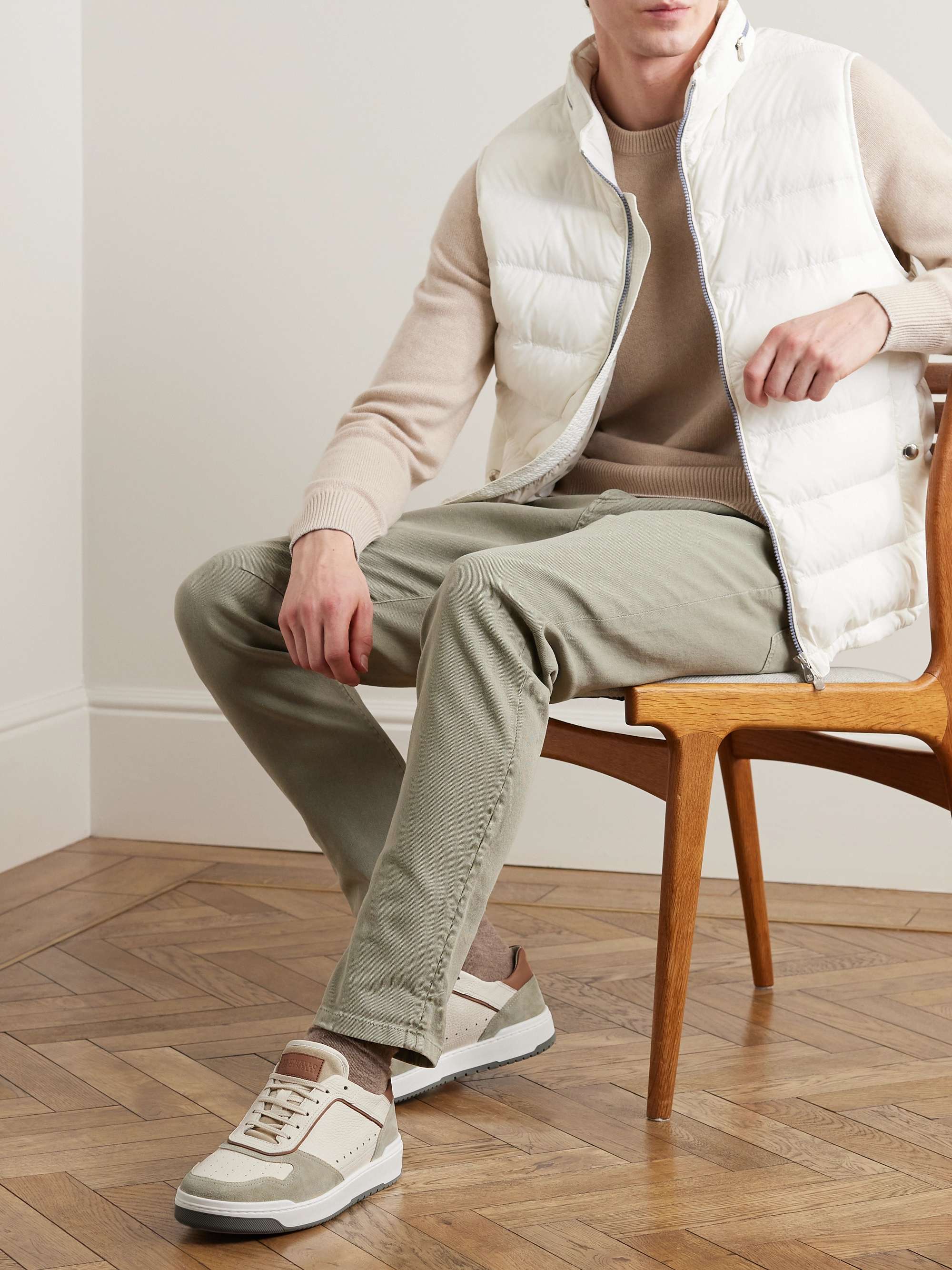 BRUNELLO CUCINELLI Suede-Trimmed Full-Grain Leather Sneakers