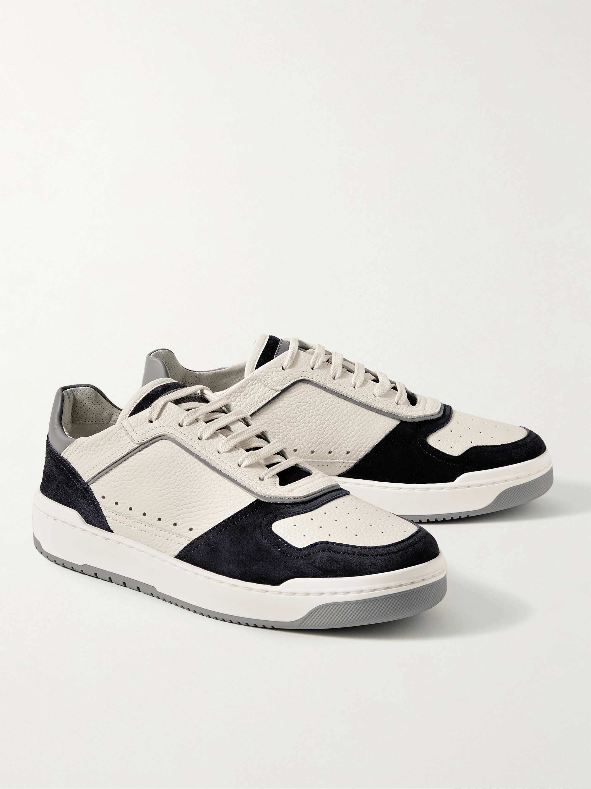 BRUNELLO CUCINELLI Suede-Trimmed Full-Grain Leather Sneakers