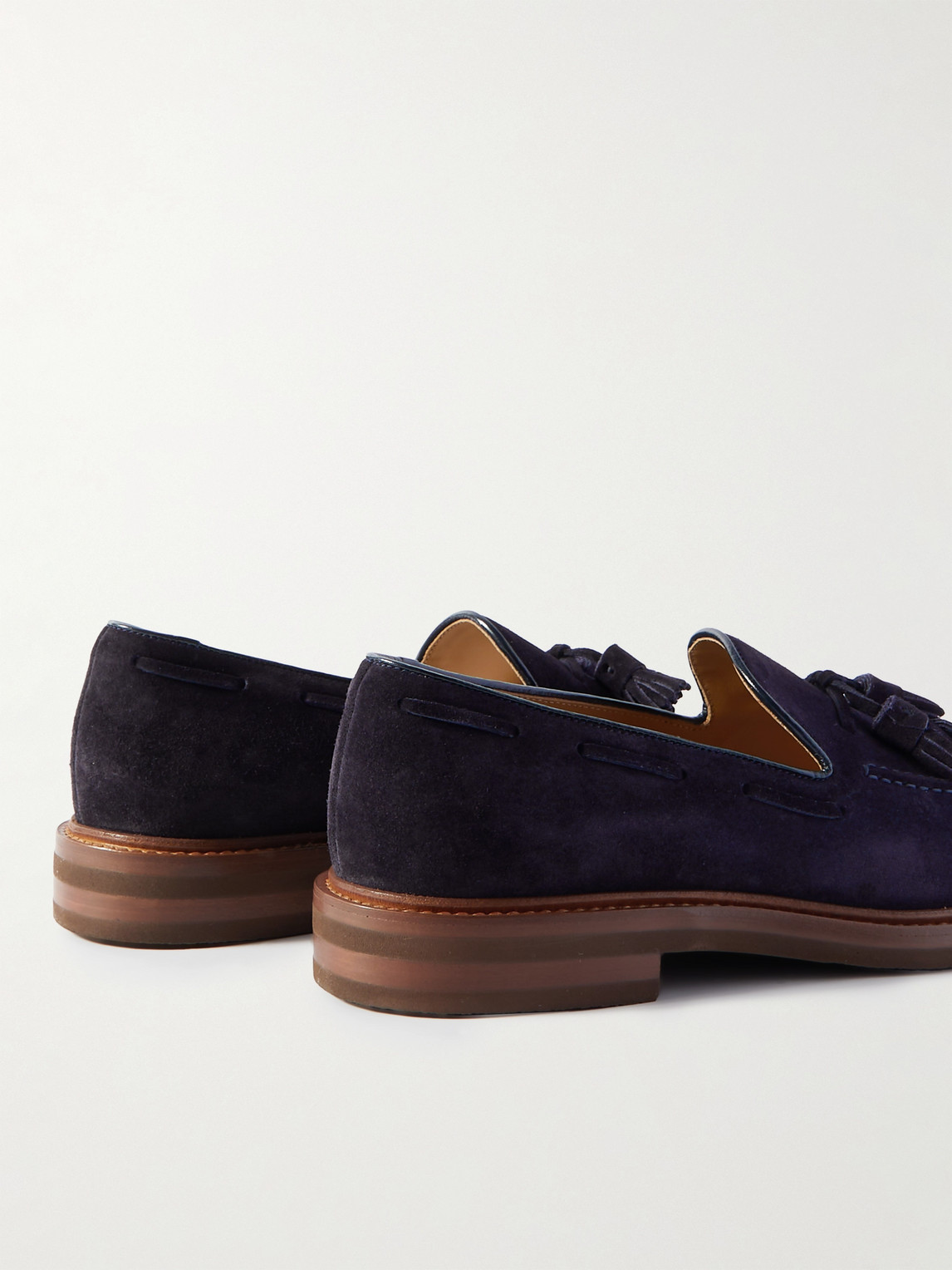 Shop Brunello Cucinelli Leather-trimmed Tasselled Suede Loafers In Blue
